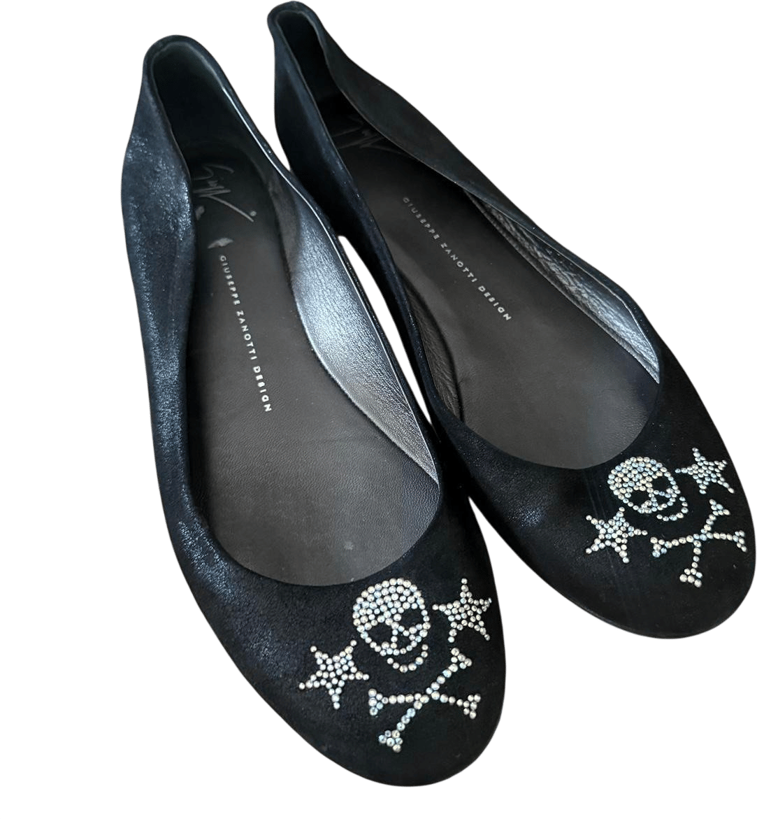 Rhinestone Skull and Star Suede Ballet Flats
