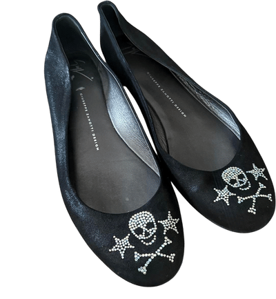 Rhinestone Skull and Star Suede Ballet Flats