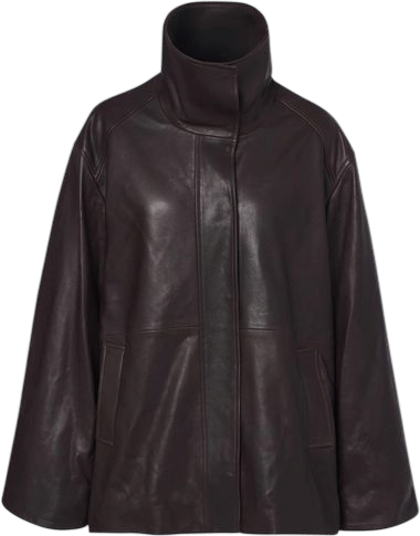 Funnel Neck Leather Jacket
