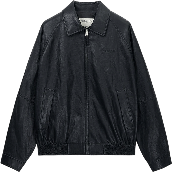 Small Logo Faux Leather Zip Up Jumper