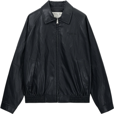 Small Logo Faux Leather Zip Up Jumper