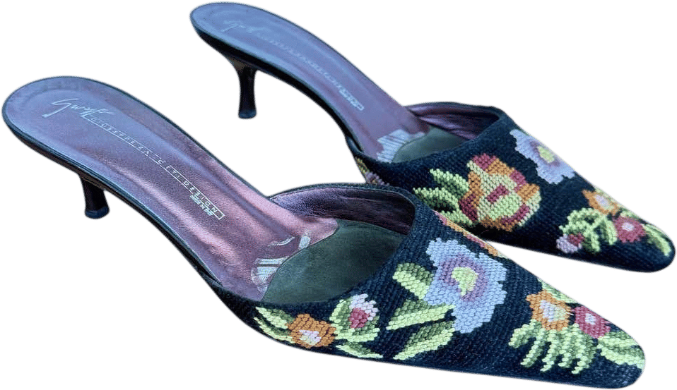 1990s Floral Needlepoint Kitten Heel Mules