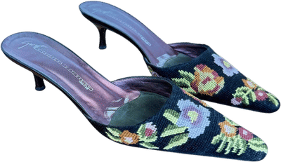 1990s Floral Needlepoint Kitten Heel Mules