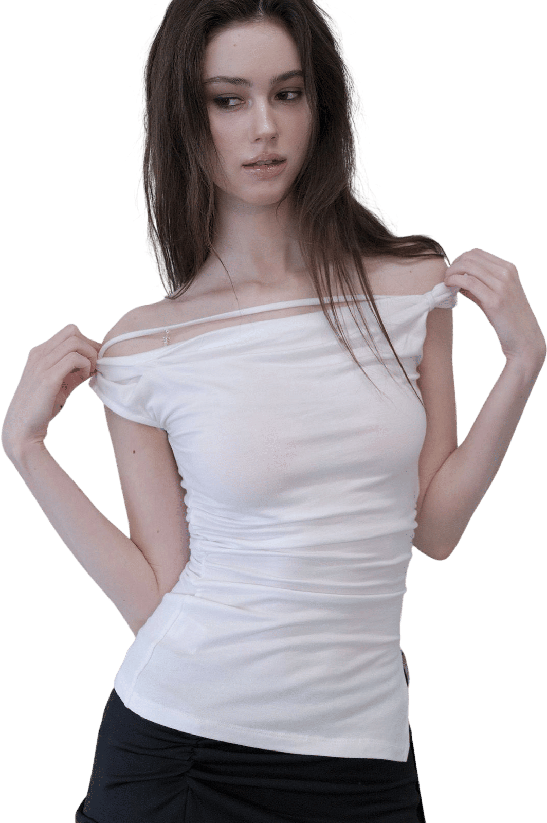 [DAMIO] Draped Strap Sleeveless Top (White)
