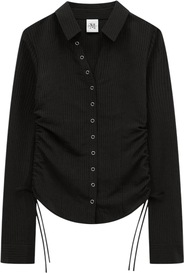 Collared Ribbed Long-Sleeve Shirt