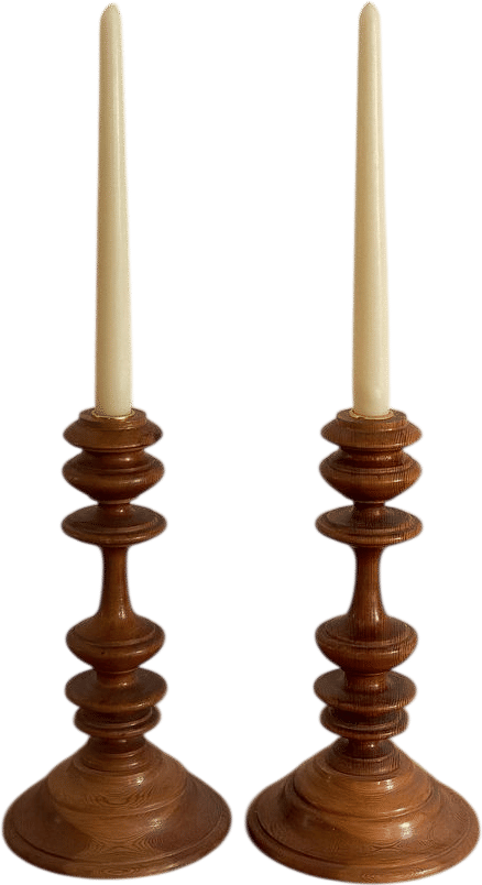Vintage Swedish Turned Wood Candlestick Holders, 1940
