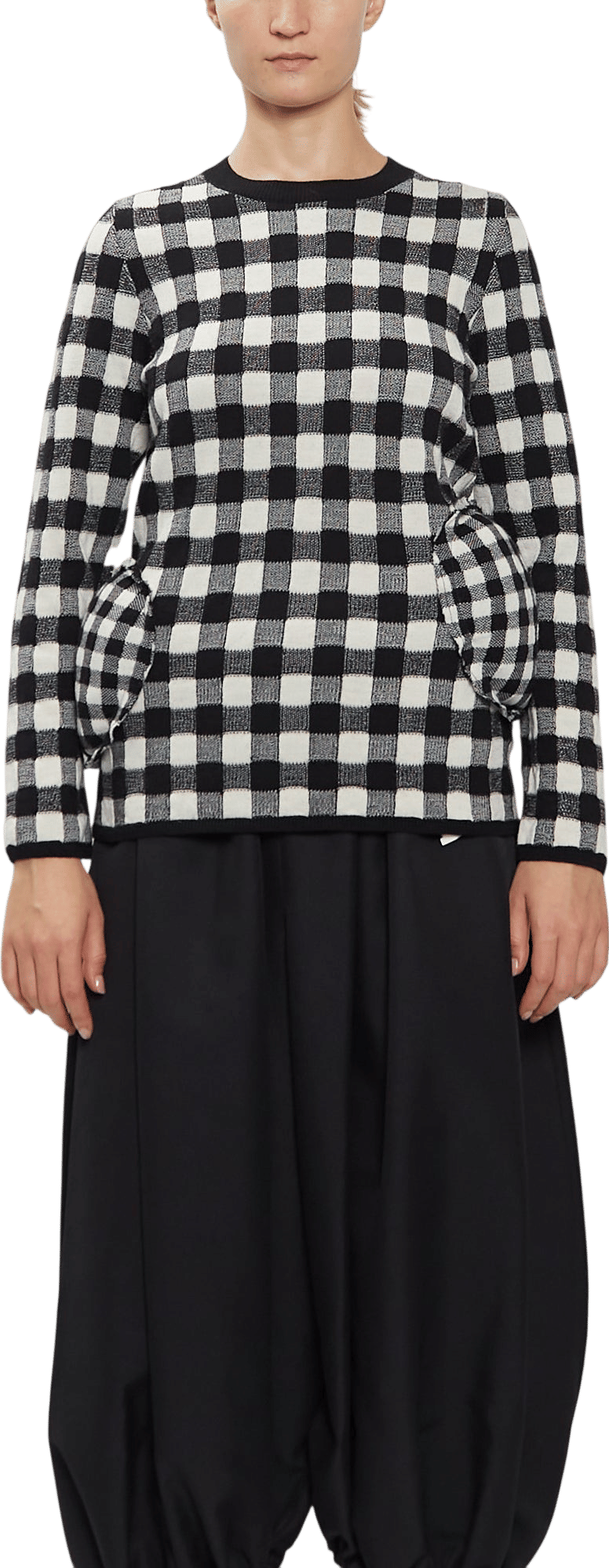 Padded Details Checks Wool Sweater — Black / Off White