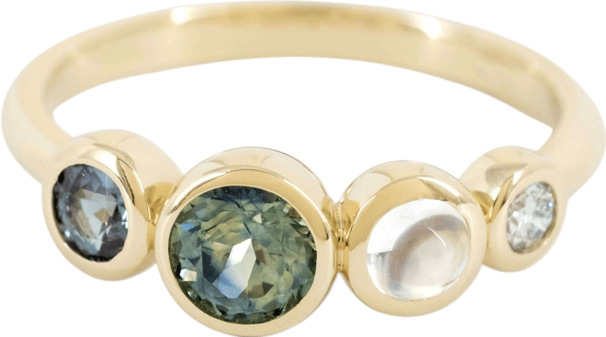 Sapphire, Alexandrite, Moonstone and Diamond Bezel Line Ring