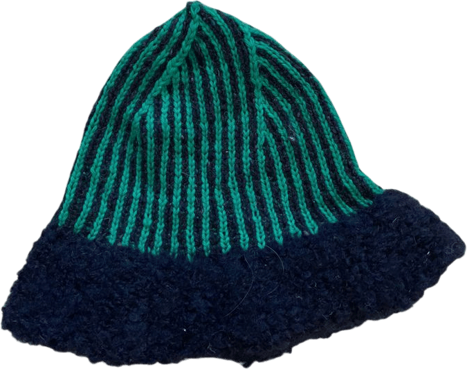 Handmade Fluffy Brimmed Striped Beanie