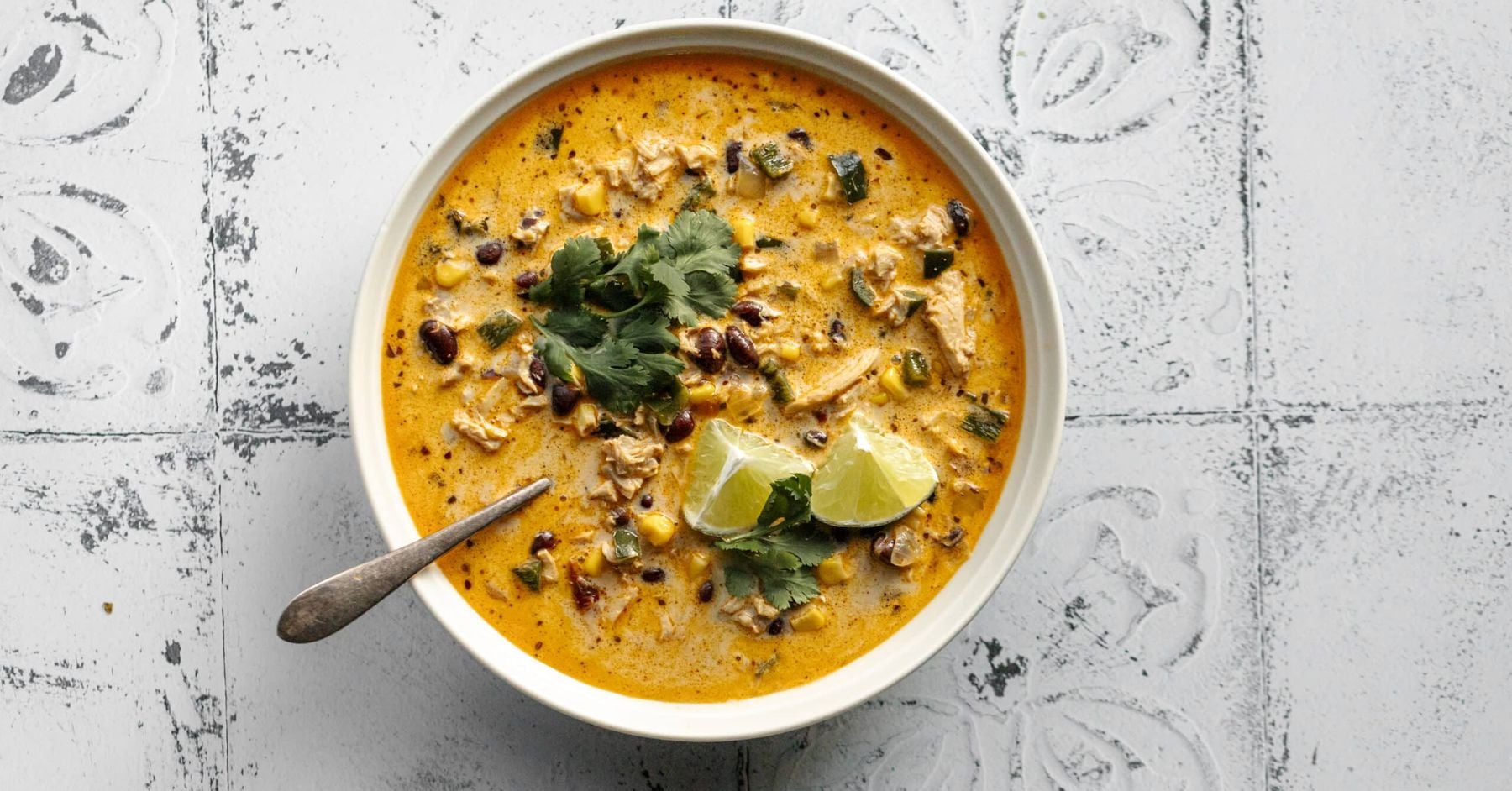 Creamy Chicken Poblano Soup with Black Beans Recipe