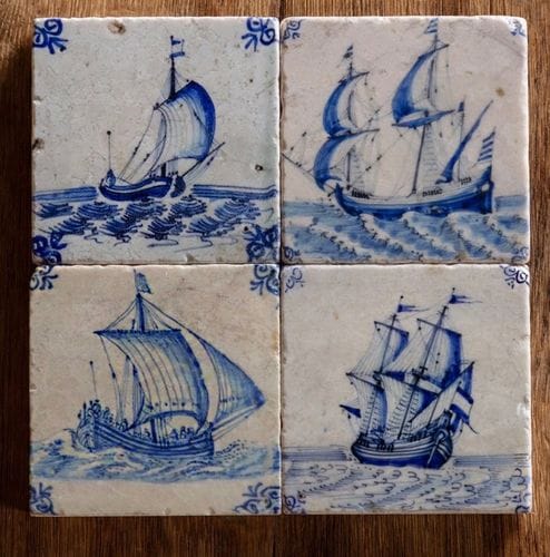 Lone Fox Delft Boat Stone Coasters