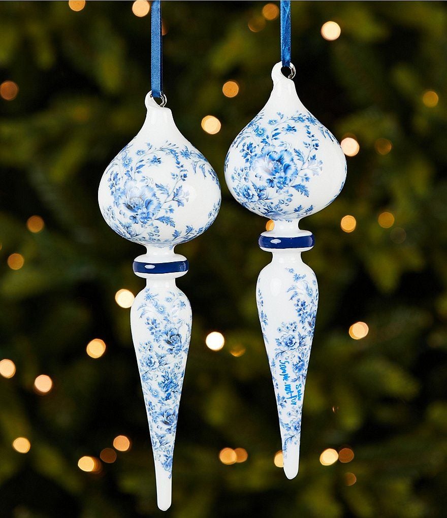 Southern Living Meet Me Under The Mistletoe Collection Chinoiserie Finial Glass Ornament, Set Of 2