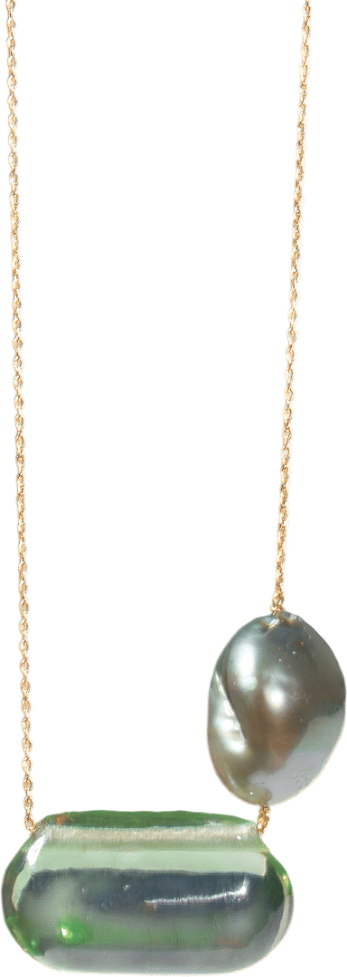 Tenthousandthingsnyc Green Amethyst Tapiz Bead and Pearl Necklace