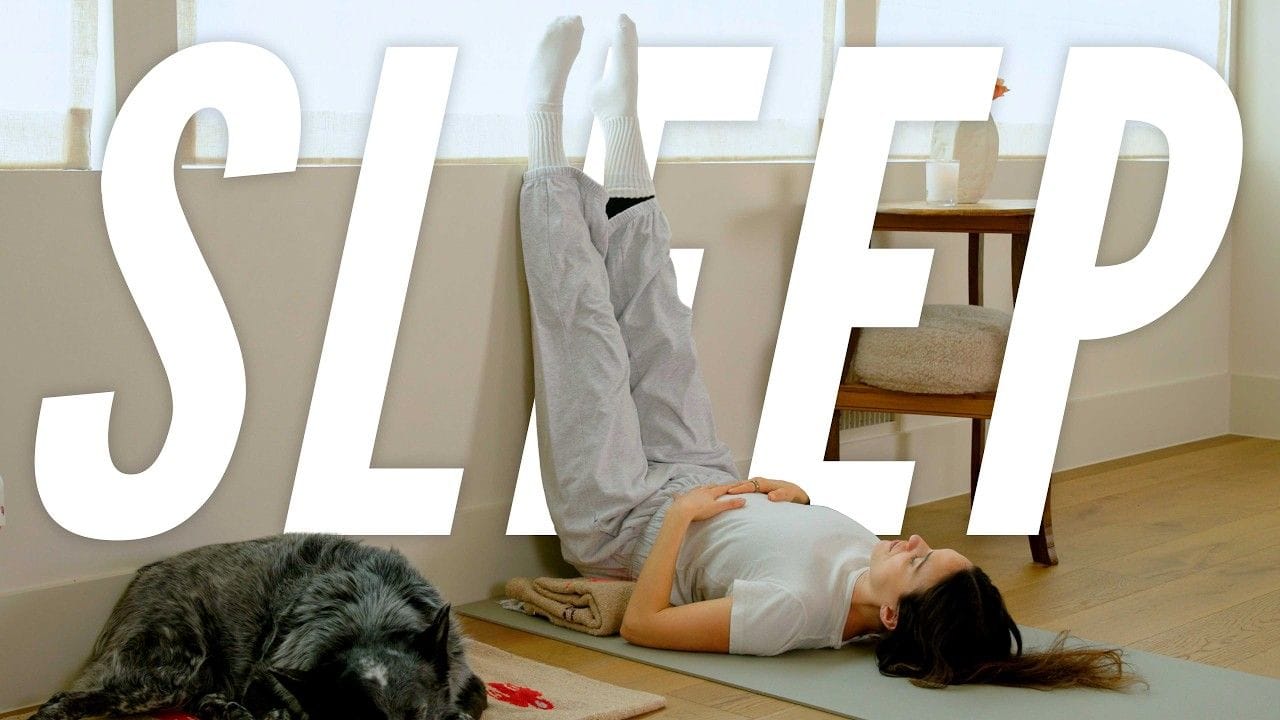 Meditation app with legs up the wall before bed