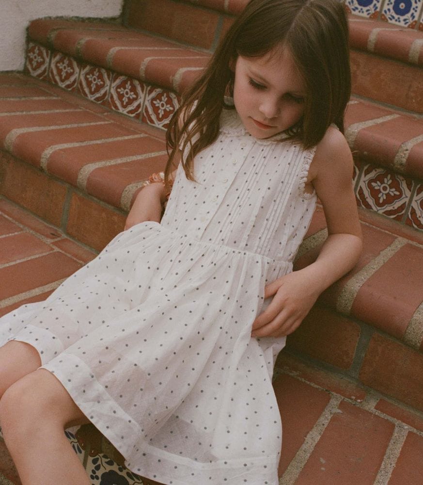 Elly Dress - Salt Flock Dot | DÔEN