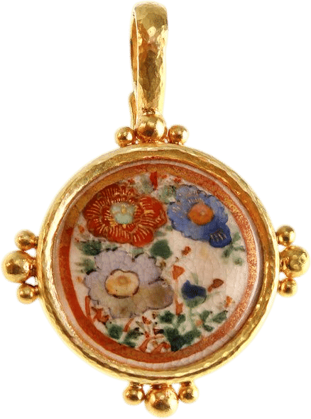 Antique Satsuma Porcelain 'Three Flowers' Pendant