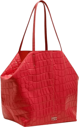 Large Red Crocodile-Embossed Leather Shopper Bag