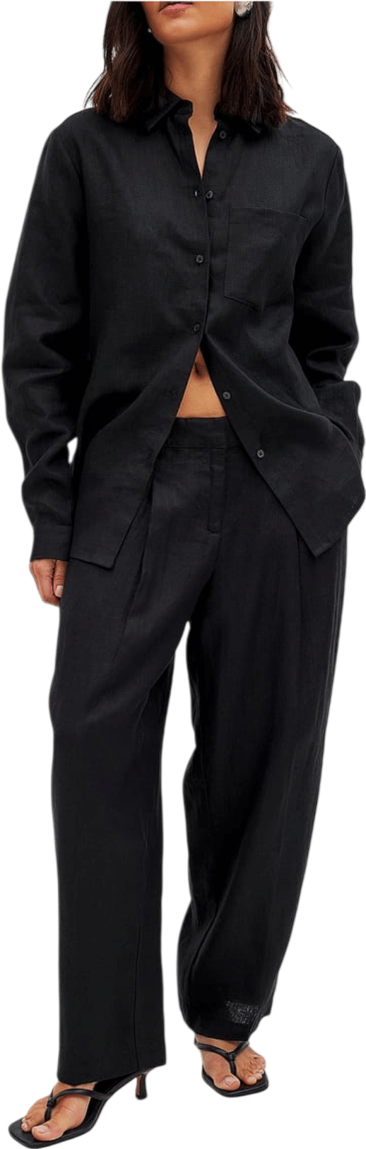 Tapered Linen Mid Waist Trousers