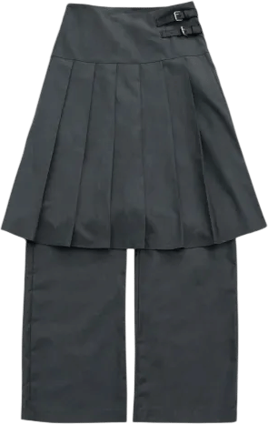 Two Buckle Pleated Midi Skirt Layered Wide Pants