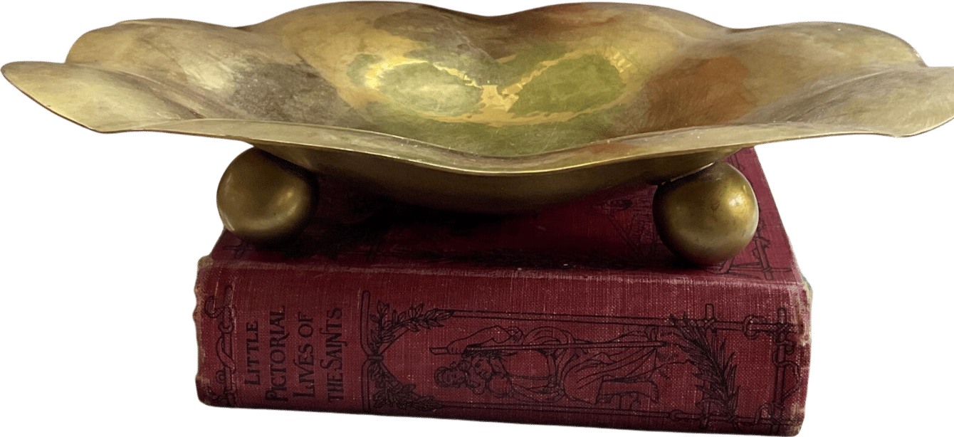 Vintage Scalloped Footed Brass Bowl