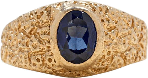 Bezel Set Synthetic Sapphire Textured Ring