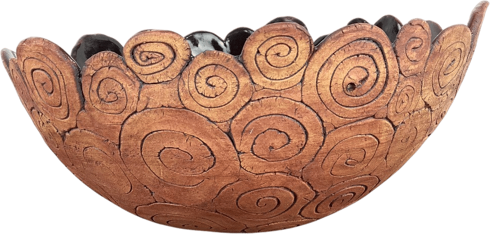 Vintage Swirled Wooden Decorative Bowl