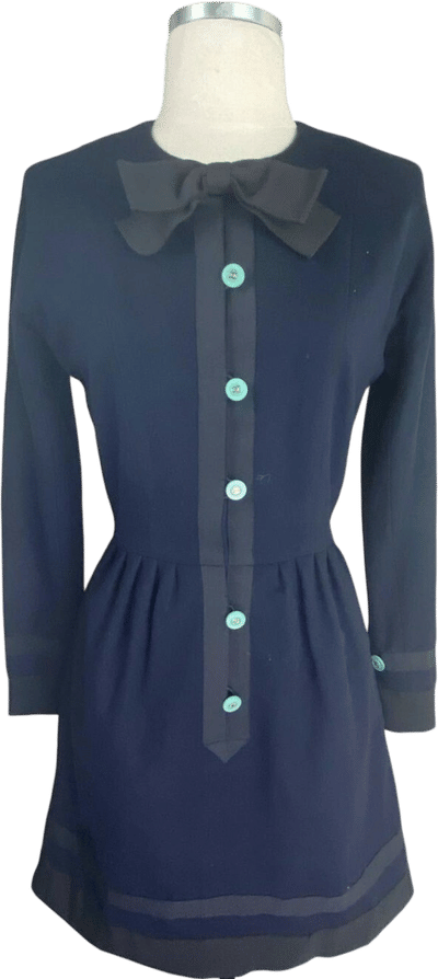 Vintage Chanel Wool Dress with Teal Buttons
