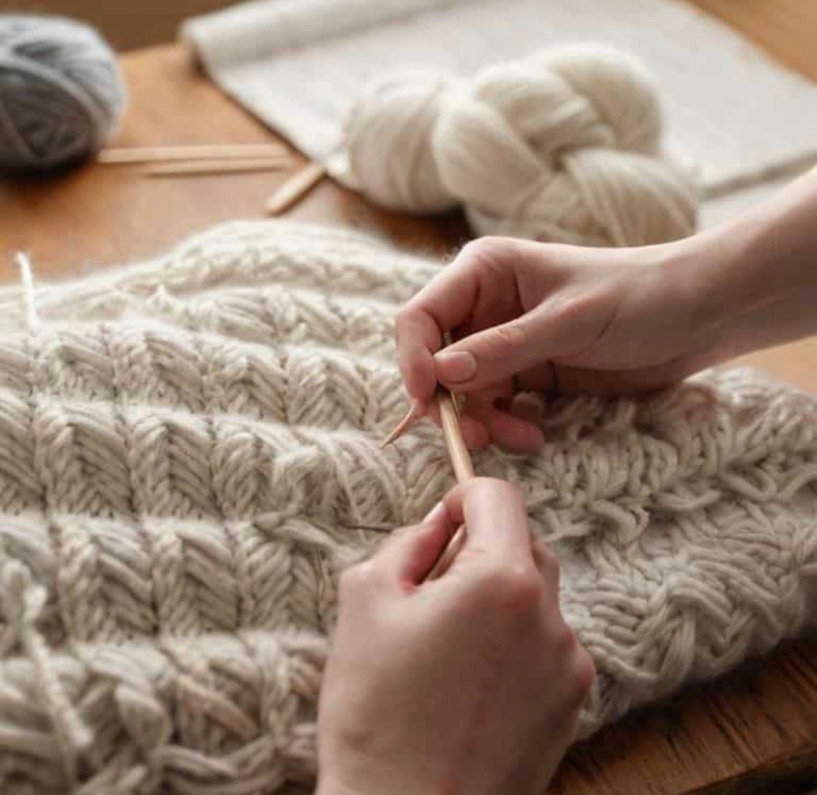 learn to knit from another person in person