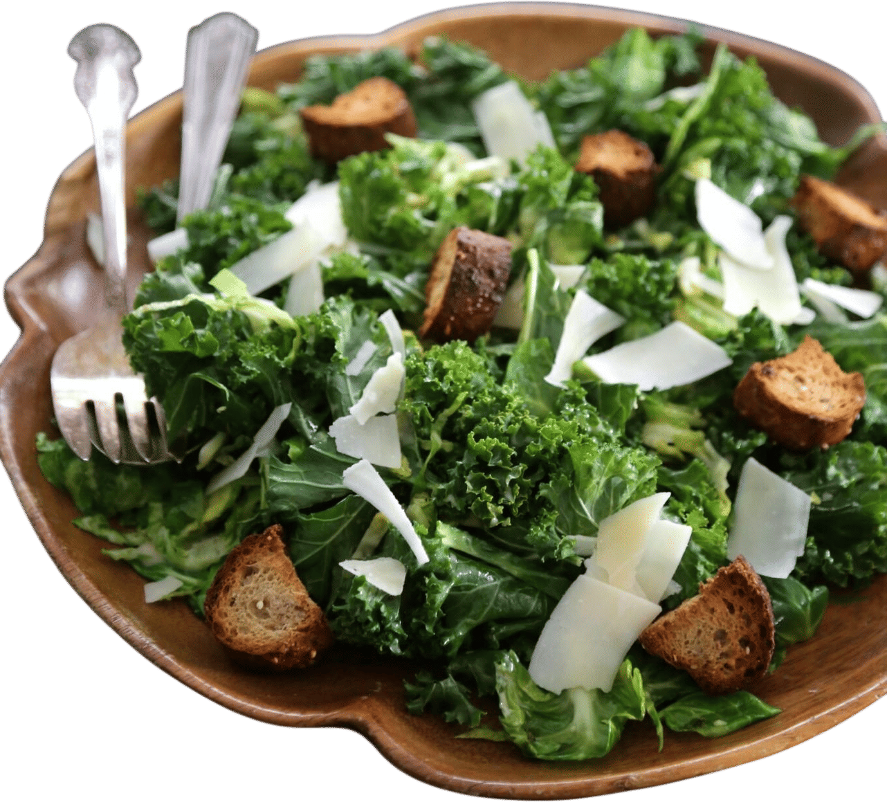 Warm Brussel Sprout and Kale Caesar Salad