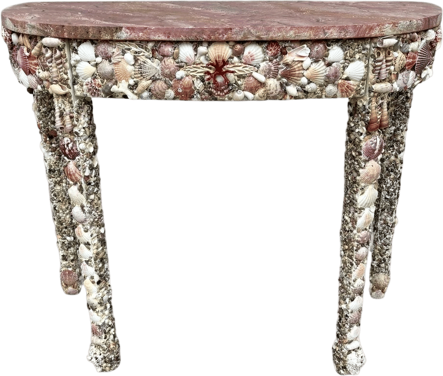 Seashell Encrusted Vintage Console Table