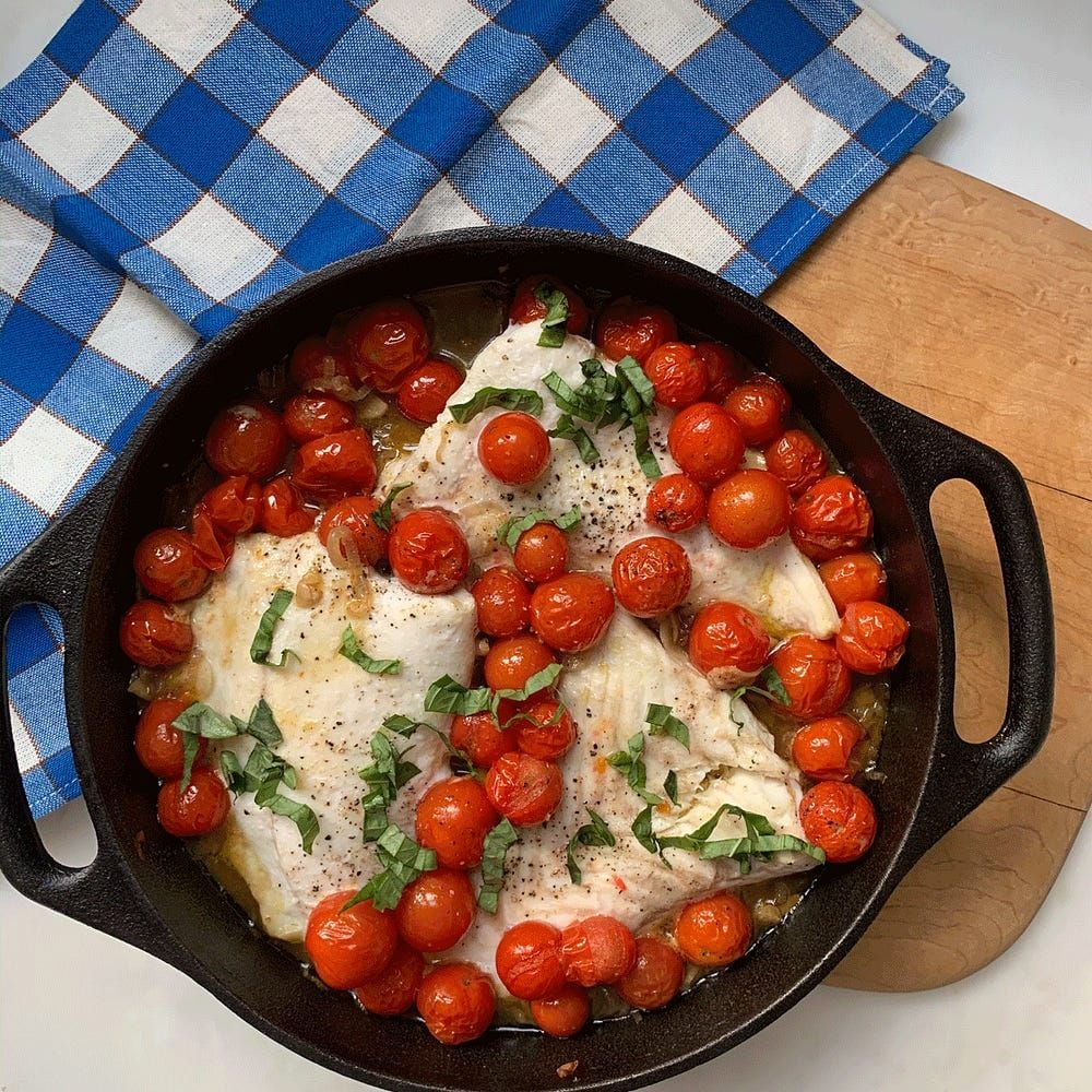 Halibut with Cherry Tomatoes and Shallots Recipe