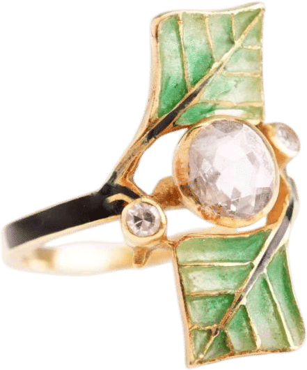Art Nouveau Style 18K Gold Ring with Rose-Cut Diamonds