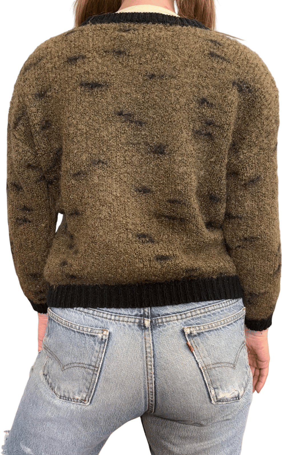 vtg 80s MOHAIR SPECKLED SWEATER // vintage womens large two tone chocolate chip fuzzy cropped sweater olive sage brown neutral autumn tones