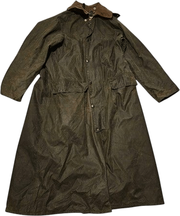 Barbour Burghley Waxed Coat Mens 36 Olive Made in England Corduroy Collar Duster
