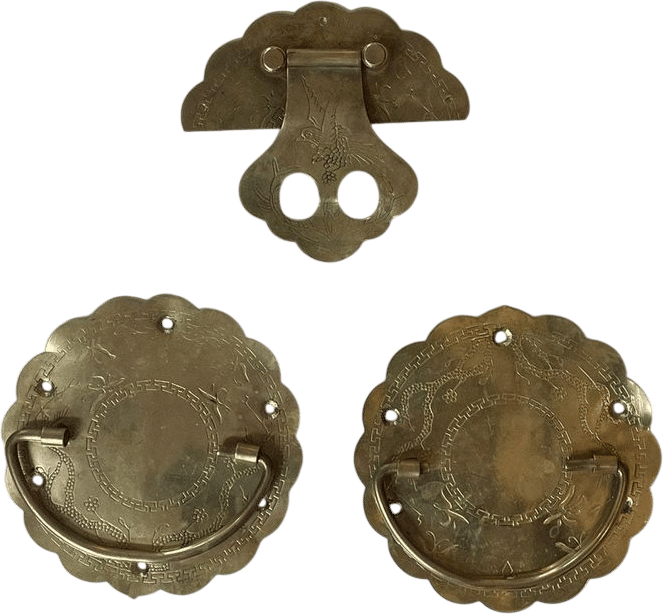 Antique 1930s Etched Brass Drawer Pulls
