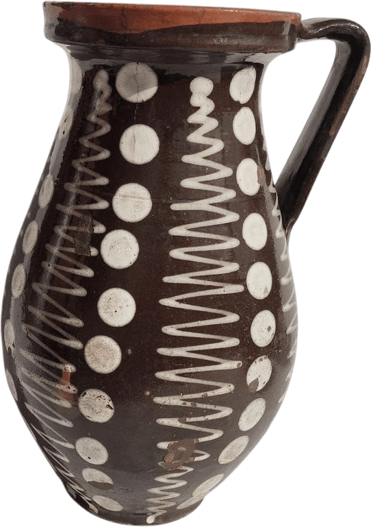 Handpainted Folk Pottery Dotted Stoneware Jug