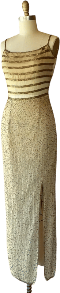 90s Beaded Silk Column Gown