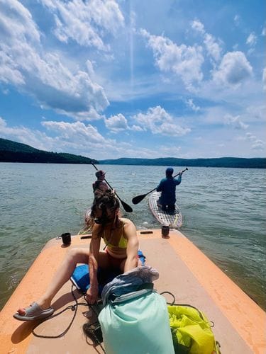 An inflatable floating dock with your friends