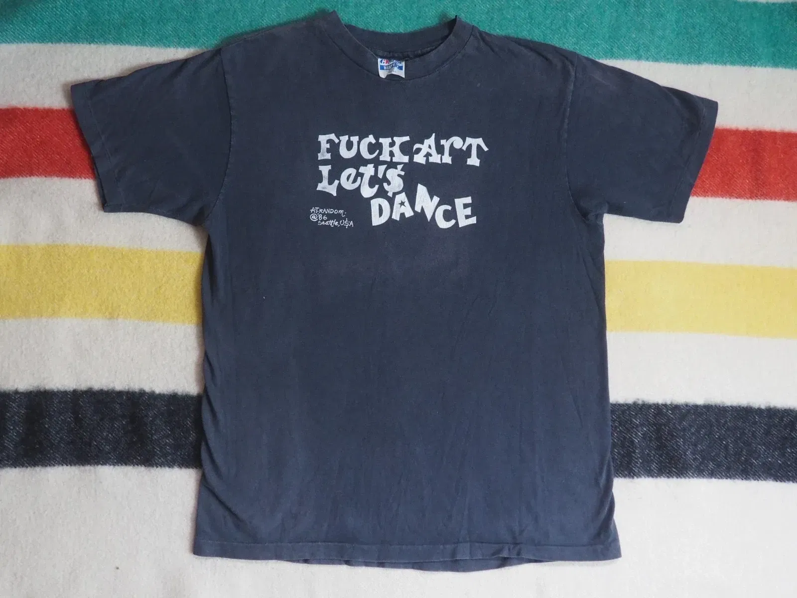 VTG 80s Hanes Stiff Records Punk Faded Black Tee T-Shirt L
