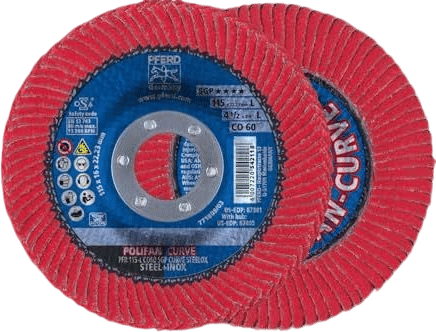 PFERD POLIFAN®-Curve Radial Type Flap Disc - 4-1/2" x 7/8", 60 Grit Ceramic Oxide, Welding Accessory and Angle Grinder Attachment - For Steel and Stainless Steel (INOX) Grinding - Pack of 1 - Part 67381
