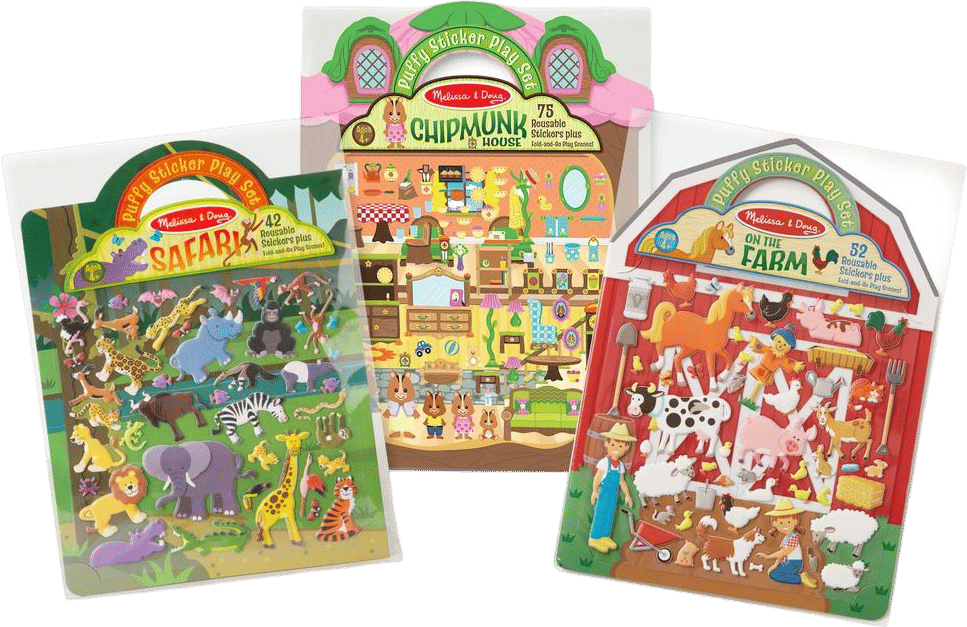 Puffy Sticker Activity Book Bundle - Farm, Safari and Chipmunk- Melissa and Doug