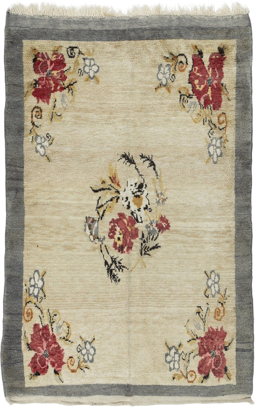 Vintage Floral Rug with Dark Gray Border