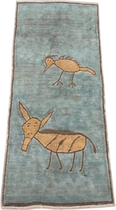Hand-Knotted Vintage Rug with Bird and Donkey