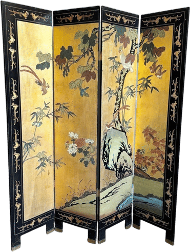 Vintage Chinese Hand Carved and Painted Room Divider
