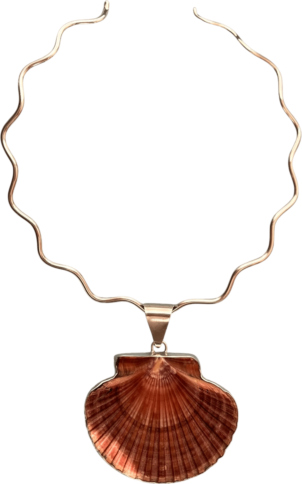 Vintage Sterling Silver Sculptural Natural Shell Inlay Pendant Necklace