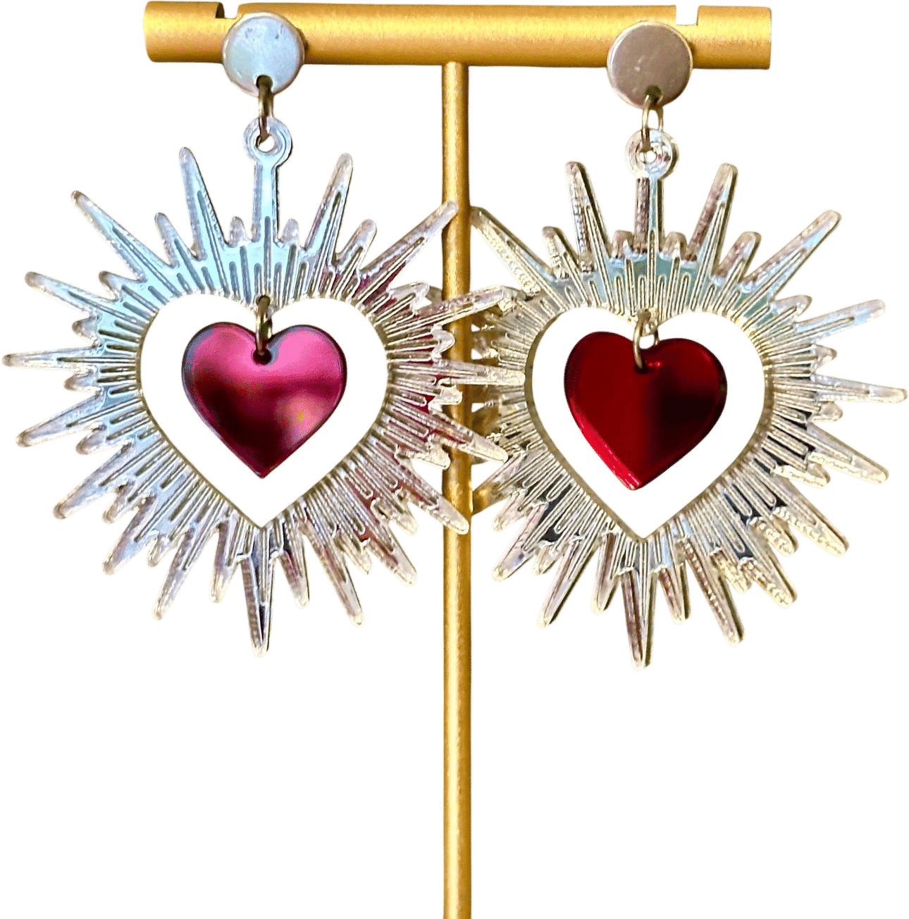 Silver Radiant Halo with Dark Heart Acrylic Earrings