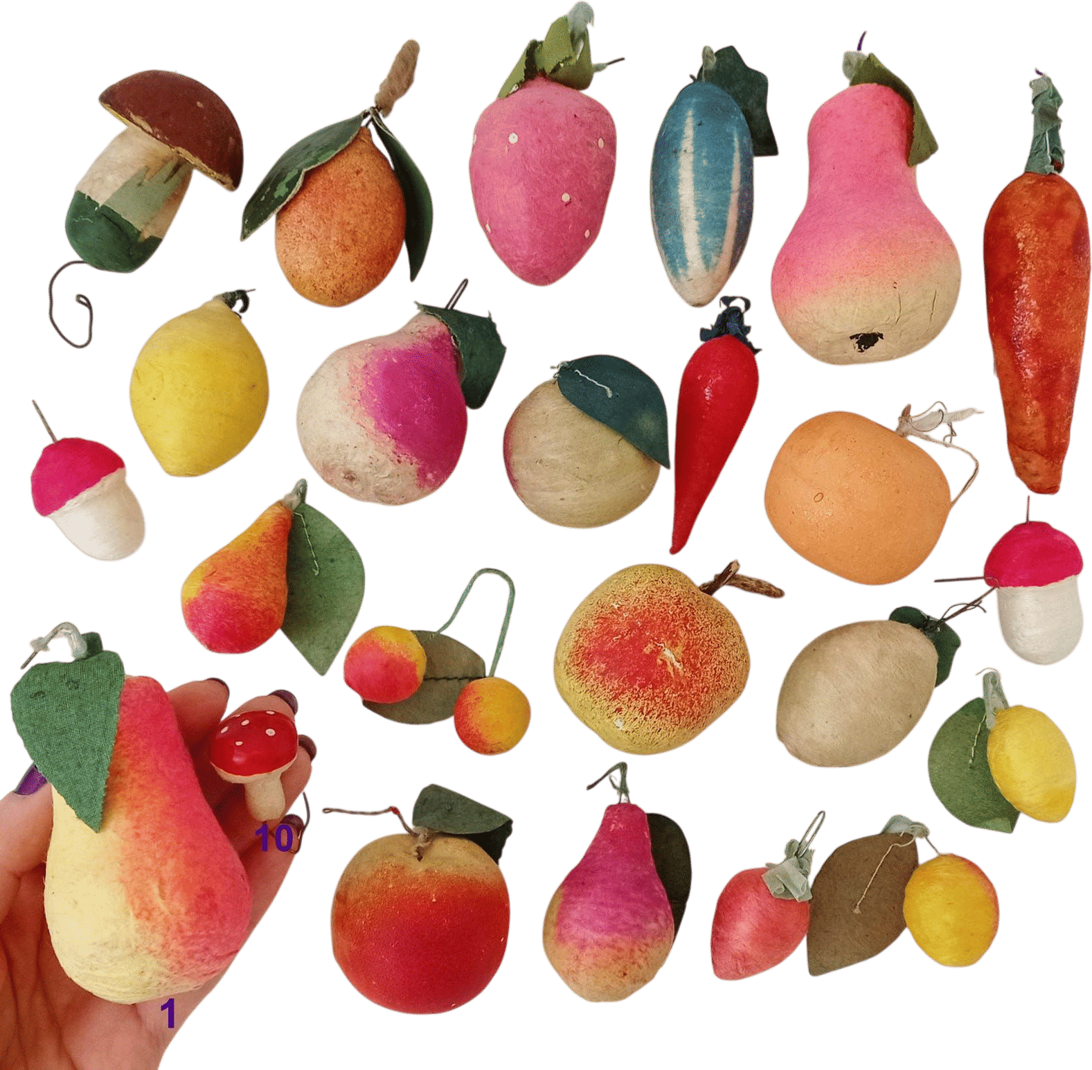 Vintage Fruit & Vegetable Christmas Tree Ornaments