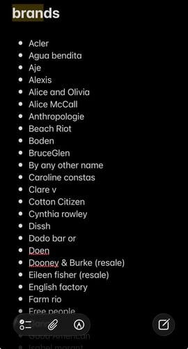 Keeping a list of brands you like