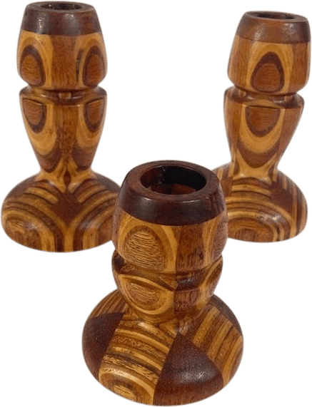 Vintage MCM Wood Marbled Inlay Candlestick Holders Set of 3 - Etsy