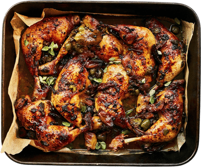 Roast Chicken with Dates, Olives and Capers